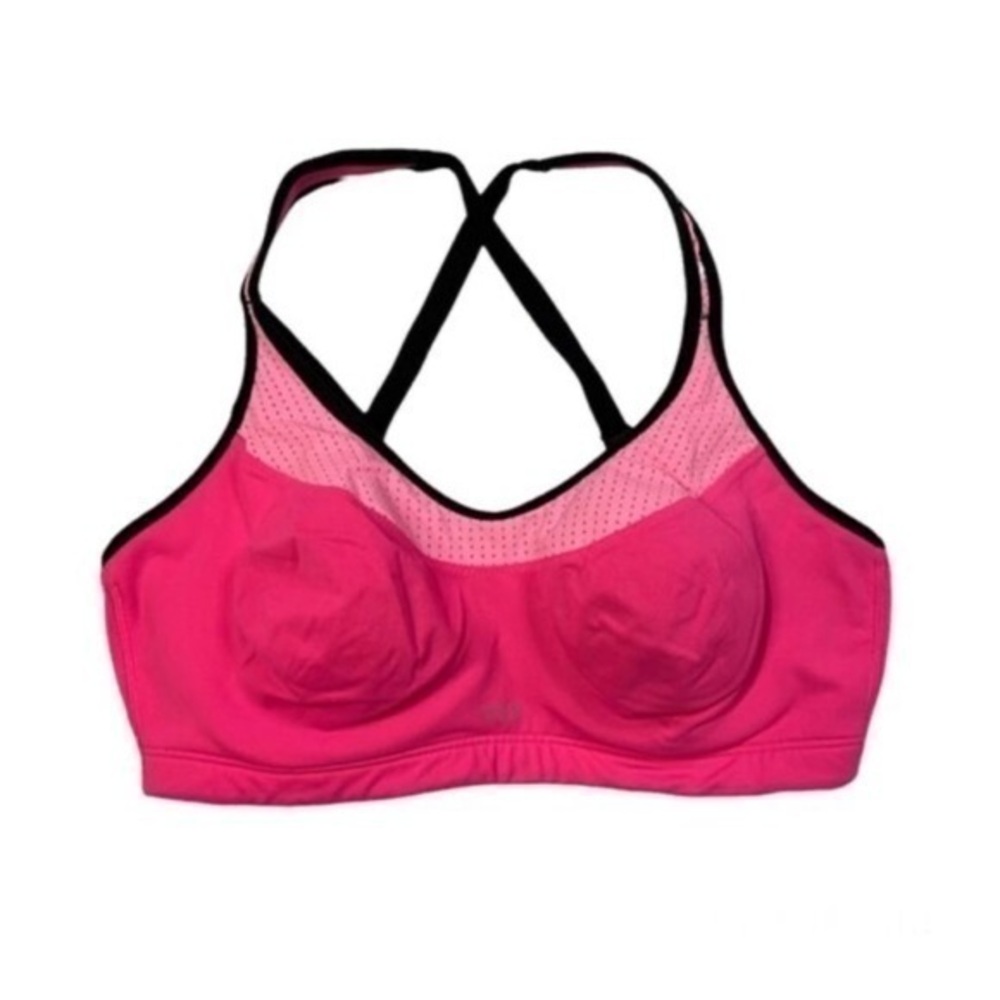 Victoria Secret Hot Neon Pink Wicking Cooling Lined Sport Bra Black Trim 32DD